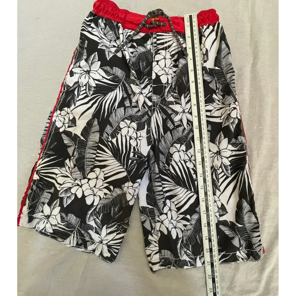 Tommy Bahama Relax Kids Boy Swim Trunks XL Tropical Floral Black White Red Beach